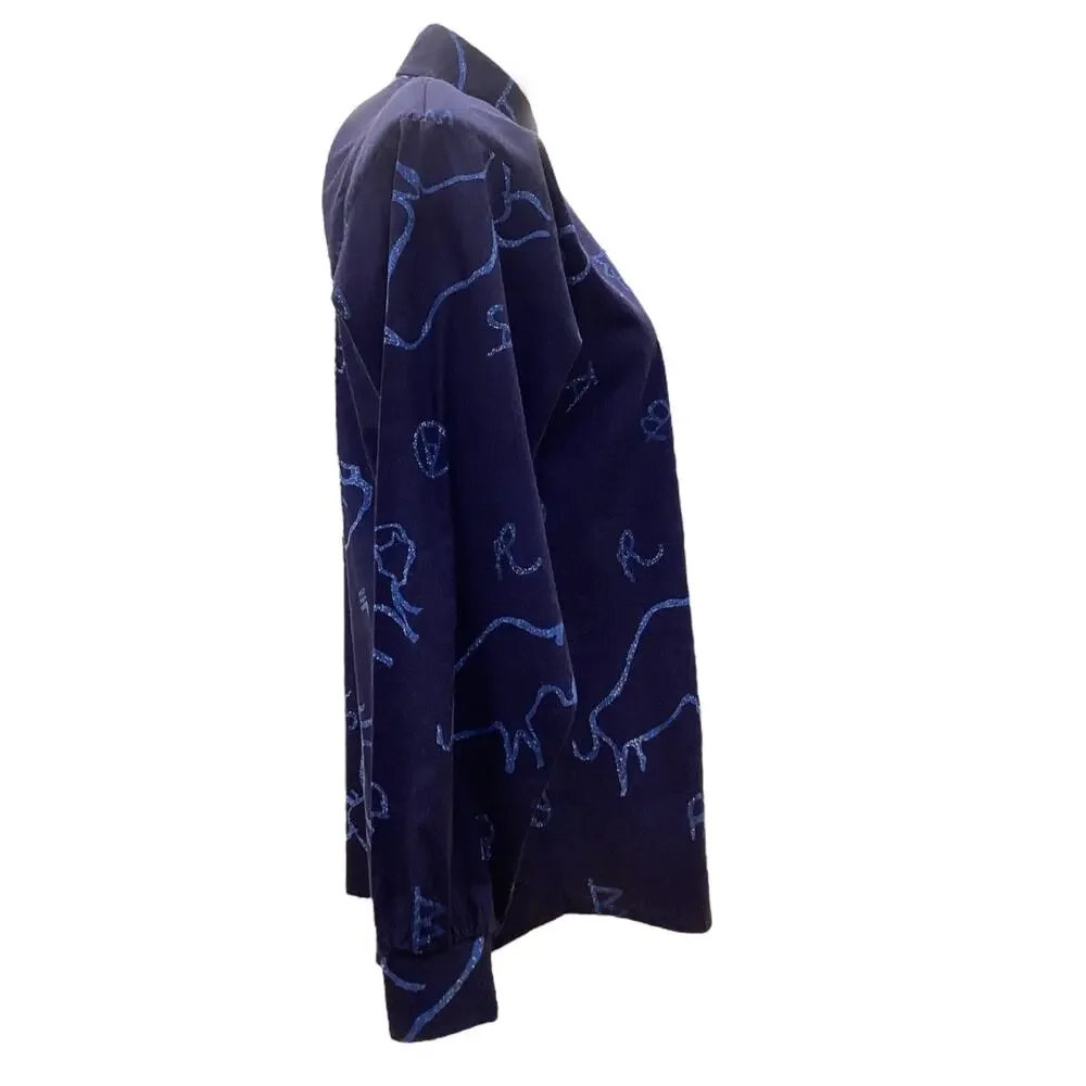 Vintage Roper Women’s Top Size M Cotton Button Down Bull Motif Dark Blue